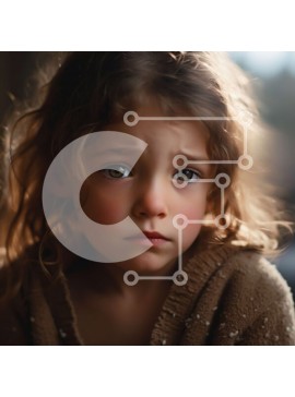 Intra Συλλεκτικό Ξύλινο Παζλ Plywood  4mm - Πορτρέτο ενός λυπημένου νεαρού κοριτσιού με σγουρά καστανά μαλλιά και μπλε μάτια Σε Ξύλινο Κουτί - Διαστάσεις Puzzle: 10x10 cm – 25 κομμάτια