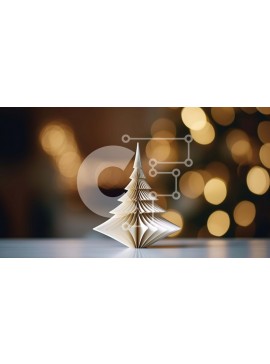 Intra Συλλεκτικό Ξύλινο Παζλ Plywood  4mm - Χριστουγεννιάτικο δέντρο Origami στο τραπέζι με φώτα Bokeh Σε Ξύλινο Κουτί - Διαστάσεις Puzzle: 10x10 cm – 25 κομμάτια