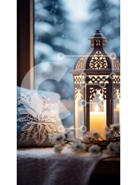 Intra Συλλεκτικό Ξύλινο Παζλ Plywood  4mm - Ζεστή χειμερινή ατμόσφαιρα με φανάρι υπό το φως των κεριών Σε Ξύλινο Κουτί - Διαστάσεις Puzzle: 10x10 cm – 25 κομμάτια