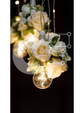 Intra Συλλεκτικό Ξύλινο Παζλ Plywood  4mm - Κομψοί και ρομαντικοί λαμπτήρες με λευκά λουλούδια Σε Ξύλινο Κουτί - Διαστάσεις Puzzle: 10x10 cm – 25 κομμάτια