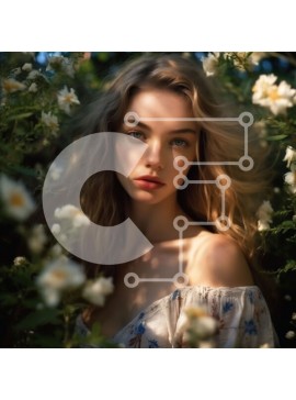 Intra Συλλεκτικό Ξύλινο Παζλ Plywood  4mm - Γαλήνια εικόνα νεαρής γυναίκας με λουλουδάτο φόρεμα ανάμεσα σε λευκά λουλούδια Σε Ξύλινο Κουτί - Διαστάσεις Puzzle: 10x10 cm – 25 κομμάτια