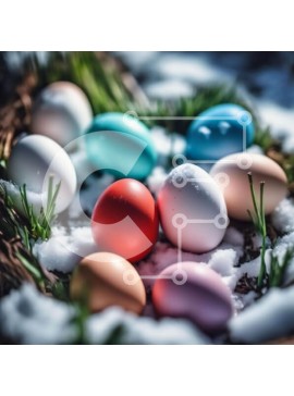 Intra Συλλεκτικό Ξύλινο Παζλ Plywood  4mm - Πολύχρωμα Πασχαλινά αυγά στο χιόνι Σε Ξύλινο Κουτί - Διαστάσεις Puzzle: 10x10 cm – 25 κομμάτια