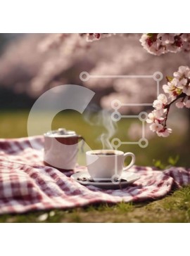 Intra Συλλεκτικό Ξύλινο Παζλ Plywood  4mm - Πρωινός καφές κάτω από τις ανθισμένες κερασιές Σε Ξύλινο Κουτί - Διαστάσεις Puzzle: 10x10 cm – 25 κομμάτια