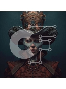 Σετ των 2 Intra Συλλεκτικό Ξύλινο Παζλ Plywood  4mm - Σοβαρή γυναίκα Steampunk με καπέλο, γυαλιά και μεταλλική φούστα Σε Ξύλινο Κουτί - Διαστάσεις: 10x10 cm – 25 κομμάτια