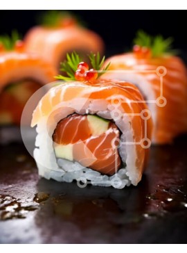 Σετ των 2 Intra Συλλεκτικό Ξύλινο Παζλ Plywood  4mm - Νόστιμα ρολά σούσι με σολομό, αβοκάντο και αγγούρι Σε Ξύλινο Κουτί - Διαστάσεις: 10x10 cm – 25 κομμάτια
