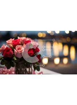 Σετ των 2 Intra Συλλεκτικό Ξύλινο Παζλ Plywood  4mm - Κόκκινα και ροζ τριαντάφυλλα σε γυάλινο βάζο σε εξωτερικό τραπέζι με κεριά Σε Ξύλινο Κουτί - Διαστάσεις: 10x10 cm – 25 κομμάτια