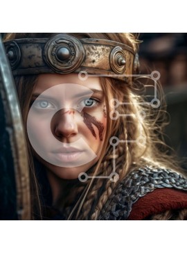 Intra Συλλεκτικό Ξύλινο Παζλ Plywood  4mm - Άγρια γυναίκα Βίκινγκ με ασπίδα και κράνος - Φωτογραφία Αρχείου Σε Ξύλινο Κουτί - Διαστάσεις Puzzle: 10x10 cm – 25 κομμάτια