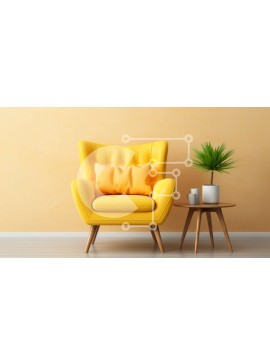 Intra Συλλεκτικό Ξύλινο Παζλ Plywood  4mm - Κίτρινη πολυθρόνα με φυτό σε γλάστρα σε μπεζ εσωτερικό Σε Ξύλινο Κουτί - Διαστάσεις Puzzle: 10x10 cm – 25 κομμάτια