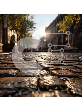 Intra Συλλεκτικό Ξύλινο Παζλ Plywood  4mm - Πλακόστρωτος δρόμος με πέτρινα κτίρια και δέντρα Σε Ξύλινο Κουτί - Διαστάσεις Puzzle: 10x10 cm – 25 κομμάτια