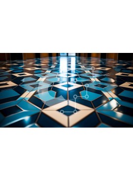 Intra Συλλεκτικό Ξύλινο Παζλ Plywood  4mm - Μπλε και άσπρο γεωμετρικό σχέδιο στο πάτωμα Σε Ξύλινο Κουτί - Διαστάσεις Puzzle: 10x10 cm – 25 κομμάτια