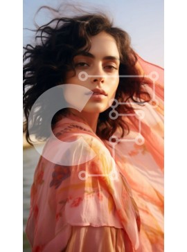 Intra Συλλεκτικό Ξύλινο Παζλ Plywood  4mm - Όμορφη εικόνα γυναίκας με μακριά σγουρά μαλλιά και ροζ κασκόλ Σε Ξύλινο Κουτί - Διαστάσεις Puzzle: 10x10 cm – 25 κομμάτια