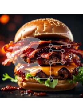 Σετ των 2 Intra Συλλεκτικό Ξύλινο Παζλ Plywood  4mm - Λαχταριστό Cheeseburger Bacon με κέτσαπ Σε Ξύλινο Κουτί - Διαστάσεις: 10x10 cm – 25 κομμάτια