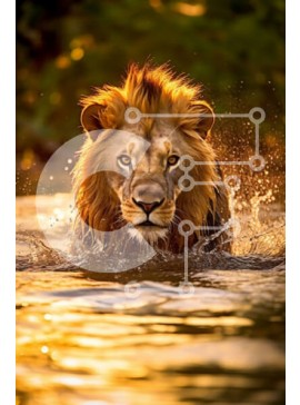 Σετ των 2 Intra Συλλεκτικό Ξύλινο Παζλ Plywood  4mm - Όμορφη εικόνα ενός λιονταριού στο νερό Σε Ξύλινο Κουτί - Διαστάσεις: 10x10 cm – 25 κομμάτια