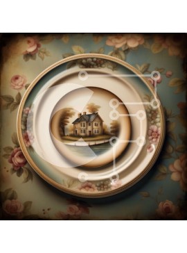 Intra Συλλεκτικό Ξύλινο Παζλ Plywood  4mm - Vintage πιάτο με όμορφη ζωγραφική σπιτιών Σε Ξύλινο Κουτί - Διαστάσεις Puzzle: 10x10 cm – 25 κομμάτια