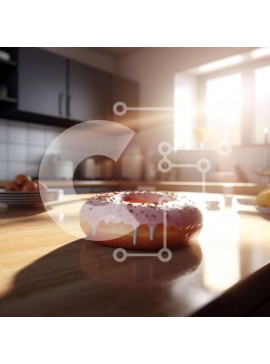 Σετ των 2 Intra Συλλεκτικό Ξύλινο Παζλ Plywood  4mm - Νόστιμο ροζ γλασέ ντόνατ σε ξύλινο τραπέζι με φως του ήλιου Σε Ξύλινο Κουτί - Διαστάσεις: 10x10 cm – 25 κομμάτια