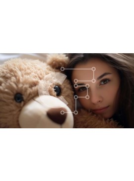 Intra Συλλεκτικό Ξύλινο Παζλ Plywood  4mm - Χαμογελαστή γυναίκα με υπερμεγέθη αρκουδάκι Σε Ξύλινο Κουτί - Διαστάσεις Puzzle: 10x10 cm – 25 κομμάτια