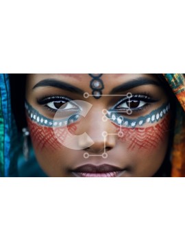 Intra Συλλεκτικό Ξύλινο Παζλ Plywood  4mm - Ζωντανό πορτρέτο μιας γυναίκας με πολύχρωμη μπογιά προσώπου και μαντίλα Σε Ξύλινο Κουτί - Διαστάσεις Puzzle: 10x10 cm – 25 κομμάτια