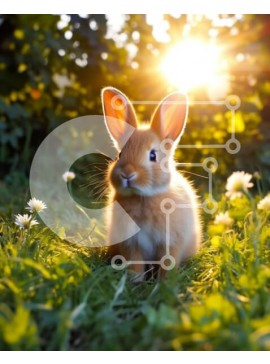 Σετ των 2 Intra Συλλεκτικό Ξύλινο Παζλ Plywood  4mm - Αξιολάτρευτη εικόνα κουνελιού στο χωράφι με πράσινο γρασίδι και λευκά λουλούδια στο ηλιοβασίλεμα Σε Ξύλινο Κουτί - Διαστάσεις: 10x10 cm – 25 κομμάτια