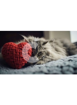 Intra Συλλεκτικό Ξύλινο Παζλ Plywood  4mm - Χαριτωμένη γκρίζα γάτα σε πορτοκαλί κουβέρτα με μαξιλάρι σε σχήμα καρδιάς Σε Ξύλινο Κουτί - Διαστάσεις: 10x10 cm – 25 κομμάτια