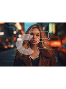 Intra Συλλεκτικό Ξύλινο Παζλ Plywood  4mm - Νυχτερινό αστικό τοπίο με μια γυναίκα με δερμάτινο μπουφάν Σε Ξύλινο Κουτί - Διαστάσεις Puzzle: 10x10 cm – 25 κομμάτια