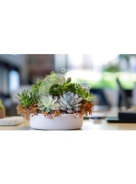 Intra Συλλεκτικό Ξύλινο Παζλ Plywood  4mm - Λευκό φυτό σε γλάστρα με παχύφυτα στο γραφείο Σε Ξύλινο Κουτί - Διαστάσεις Puzzle: 10x10 cm – 25 κομμάτια