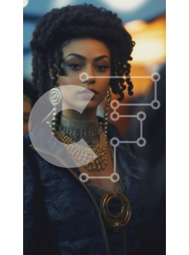 Intra Συλλεκτικό Ξύλινο Παζλ Plywood  4mm - Κομψή γυναίκα με μαύρο δερμάτινο μπουφάν με χρυσές αλυσίδες Σε Ξύλινο Κουτί - Διαστάσεις Puzzle: 10x10 cm – 25 κομμάτια