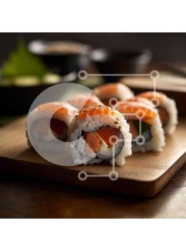 Σετ των 2 Intra Συλλεκτικό Ξύλινο Παζλ Plywood  4mm - Ρολό σούσι με σολομό, αβοκάντο και αγγούρι σε ξύλινη σανίδα κοπής Σε Ξύλινο Κουτί - Διαστάσεις: 10x10 cm – 25 κομμάτια