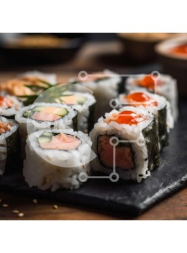 Σετ των 2 Intra Συλλεκτικό Ξύλινο Παζλ Plywood  4mm - Νόστιμη πιατέλα σούσι με φρέσκα ψάρια και λαχανικά Σε Ξύλινο Κουτί - Διαστάσεις: 10x10 cm – 25 κομμάτια