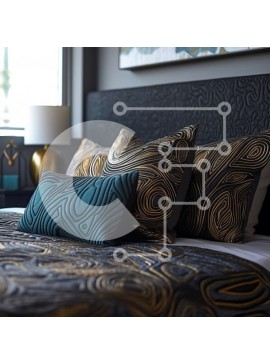 Intra Συλλεκτικό Ξύλινο Παζλ Plywood  4mm - Κομψό μαύρο και χρυσό υπνοδωμάτιο με ριγέ τοίχο και κομψές πινελιές Σε Ξύλινο Κουτί - Διαστάσεις Puzzle: 10x10 cm – 25 κομμάτια