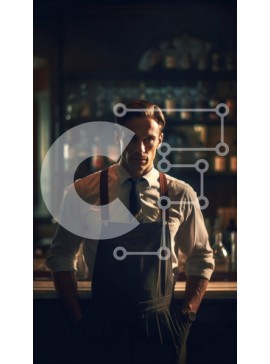 Intra Συλλεκτικό Ξύλινο Παζλ Plywood  4mm - Σοβαρός μπάρμαν σε ένα αμυδρά φωτισμένο μπαρ Σε Ξύλινο Κουτί - Διαστάσεις Puzzle: 10x10 cm – 25 κομμάτια