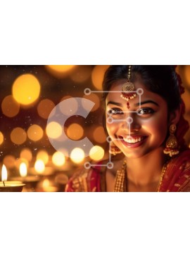 Intra Συλλεκτικό Ξύλινο Παζλ Plywood  4mm - Όμορφη εικόνα Ινδιάνας με παραδοσιακή ενδυμασία που κρατά ένα αναμμένο κερί Σε Ξύλινο Κουτί - Διαστάσεις Puzzle: 10x10 cm – 25 κομμάτια