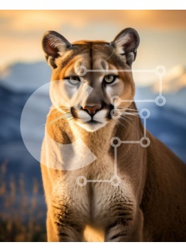 Σετ των 2 Intra Συλλεκτικό Ξύλινο Παζλ Plywood  4mm - Ισχυρή εικόνα ενός ορεινού λιονταριού (Cougar) στην άγρια ​​φύση Σε Ξύλινο Κουτί - Διαστάσεις: 10x10 cm – 25 κομμάτια