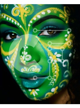 Intra Συλλεκτικό Ξύλινο Παζλ Plywood  4mm - Πολύχρωμη γυναίκα με ζωγραφική προσώπου Σε Ξύλινο Κουτί - Διαστάσεις Puzzle: 10x10 cm – 25 κομμάτια