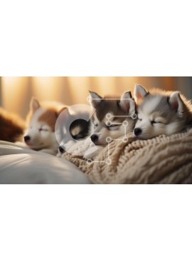 Σετ των 2 Intra Συλλεκτικό Ξύλινο Παζλ Plywood  4mm - Άνετη εικόνα κουταβιών που κοιμούνται μαζί σε μπεζ κουβέρτα Σε Ξύλινο Κουτί - Διαστάσεις: 10x10 cm – 25 κομμάτια