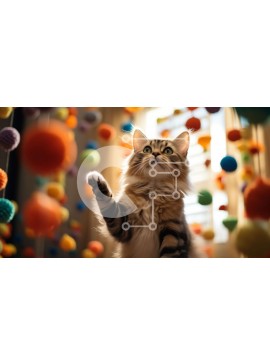 Intra Συλλεκτικό Ξύλινο Παζλ Plywood  4mm - Μακρυμάλλης γάτα που παίζει με πολύχρωμες μπάλες Σε Ξύλινο Κουτί - Διαστάσεις: 10x10 cm – 25 κομμάτια