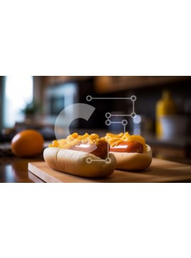 Σετ των 2 Intra Συλλεκτικό Ξύλινο Παζλ Plywood  4mm - Νόστιμα χοτ ντογκ με κέτσαπ και μουστάρδα σε ξύλινο ξύλο κοπής Σε Ξύλινο Κουτί - Διαστάσεις: 10x10 cm – 25 κομμάτια