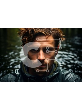 Intra Συλλεκτικό Ξύλινο Παζλ Plywood  4mm - Έντονο πορτρέτο ενός άνδρα σε ένα ποτάμι με τρεχούμενο νερό Σε Ξύλινο Κουτί - Διαστάσεις Puzzle: 10x10 cm – 25 κομμάτια