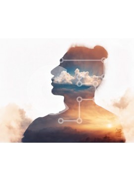 Intra Συλλεκτικό Ξύλινο Παζλ Plywood  4mm - Σιλουέτα κεφαλιού ενάντια στον συννεφιασμένο ουρανό Σε Ξύλινο Κουτί - Διαστάσεις Puzzle: 10x10 cm – 25 κομμάτια