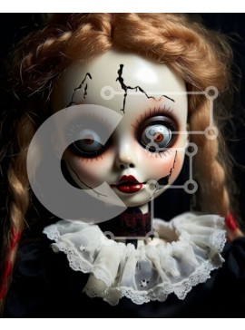 Intra Συλλεκτικό Ξύλινο Παζλ Plywood  4mm - Απόκοσμη κούκλα με σκούρα μαλλιά και καστανοκόκκινα μάτια Σε Ξύλινο Κουτί - Διαστάσεις Puzzle: 10x10 cm – 25 κομμάτια