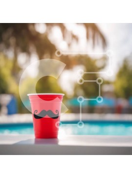 Intra Συλλεκτικό Ξύλινο Παζλ Plywood  4mm - Πλαστικό κύπελλο κόκκινο μουστάκι σε τραπέζι δίπλα στην πισίνα Σε Ξύλινο Κουτί - Διαστάσεις Puzzle: 10x10 cm – 25 κομμάτια