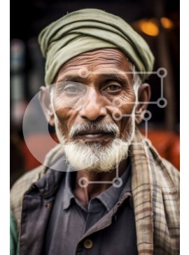 Intra Συλλεκτικό Ξύλινο Παζλ Plywood  4mm - Σοβαρό πορτρέτο ενός ηλικιωμένου άνδρα με λευκή γενειάδα και πράσινο τουρμπάνι Σε Ξύλινο Κουτί - Διαστάσεις Puzzle: 10x10 cm – 25 κομμάτια