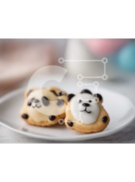 Σετ των 2 Intra Συλλεκτικό Ξύλινο Παζλ Plywood  4mm - Μπισκότα αρκούδας Panda σε λευκό πιάτο Σε Ξύλινο Κουτί - Διαστάσεις: 10x10 cm – 25 κομμάτια