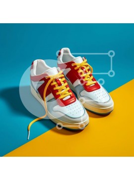 Σετ των 2 Intra Συλλεκτικό Ξύλινο Παζλ Plywood  4mm - Κομψά αθλητικά παπούτσια με πολύχρωμα κορδόνια σε έντονο φόντο Σε Ξύλινο Κουτί - Διαστάσεις: 10x10 cm – 25 κομμάτια