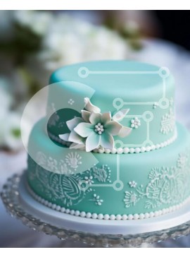 Σετ των 2 Intra Συλλεκτικό Ξύλινο Παζλ Plywood  4mm - Τυρκουάζ κέικ με λευκά διακοσμητικά και λουλούδια Σε Ξύλινο Κουτί - Διαστάσεις: 10x10 cm – 25 κομμάτια