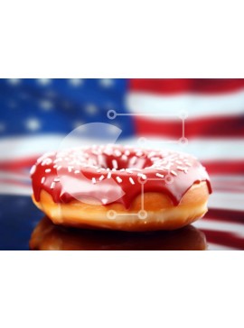 Σετ των 2 Intra Συλλεκτικό Ξύλινο Παζλ Plywood  4mm - Πατριωτικό ντόνατ με κόκκινο παγετό σε φόντο αμερικανικής σημαίας Σε Ξύλινο Κουτί - Διαστάσεις: 10x10 cm – 25 κομμάτια