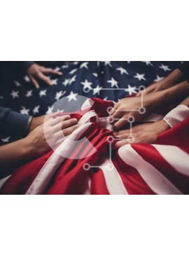 Intra Συλλεκτικό Ξύλινο Παζλ Plywood  4mm - Ομάδα ανθρώπων που κρατούν μια αμερικανική σημαία Σε Ξύλινο Κουτί - Διαστάσεις Puzzle: 10x10 cm – 25 κομμάτια