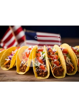 Σετ των 2 Intra Συλλεκτικό Ξύλινο Παζλ Plywood  4mm - Tacos σε ξύλινο τραπέζι με φόντο αμερικανικής σημαίας Σε Ξύλινο Κουτί - Διαστάσεις: 10x10 cm – 25 κομμάτια