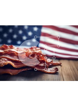 Σετ των 2 Intra Συλλεκτικό Ξύλινο Παζλ Plywood  4mm - Φέτες μπέικον σε ξύλινο τραπέζι με αμερικανική σημαία Σε Ξύλινο Κουτί - Διαστάσεις: 10x10 cm – 25 κομμάτια