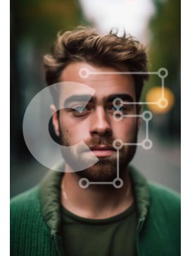 Intra Συλλεκτικό Ξύλινο Παζλ Plywood  4mm - Νεαρός άνδρας με γένια και πράσινο πουκάμισο κοιτάζοντας την κάμερα Σε Ξύλινο Κουτί - Διαστάσεις Puzzle: 10x10 cm – 25 κομμάτια