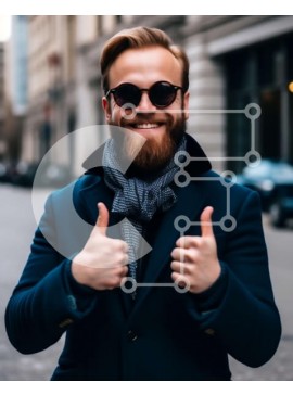 Intra Συλλεκτικό Ξύλινο Παζλ Plywood  4mm - Χαμογελαστός άνδρας με μπλε κοστούμι και γυαλιά ηλίου που δίνει μπράβο Σε Ξύλινο Κουτί - Διαστάσεις Puzzle: 10x10 cm – 25 κομμάτια